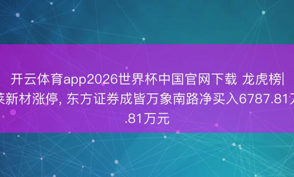 开云体育app2026世界杯中国官网下载 龙虎榜|欧莱新材涨停， 东方证券成皆万象南路净买入6787.81万元